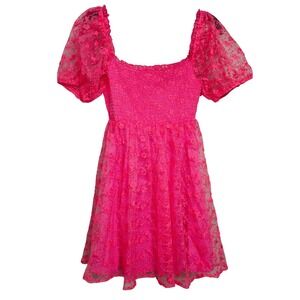 Main Strip Pink Floral Lace Mini Dress Puff Sleeve Cocktail Party Size M NWT